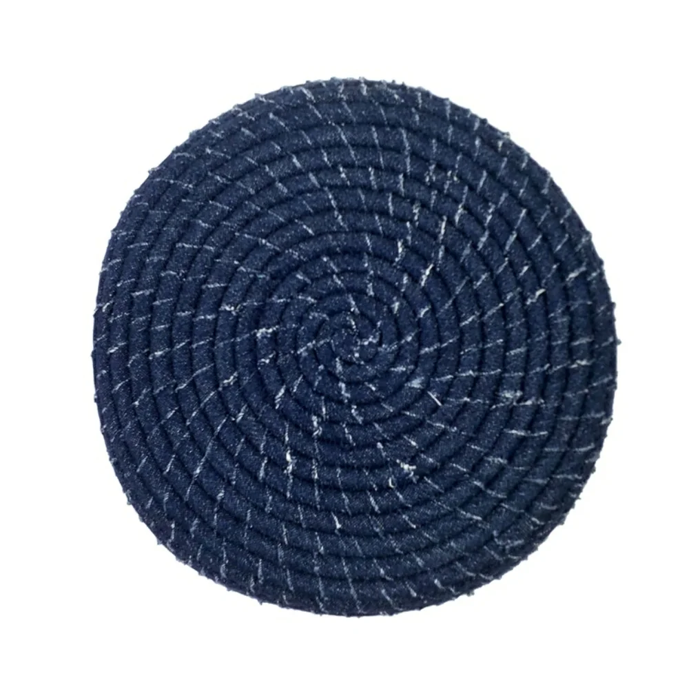 Handmade Upcycled Denim Coiled Rope Bowl Dark Wash Storage Basket Medium